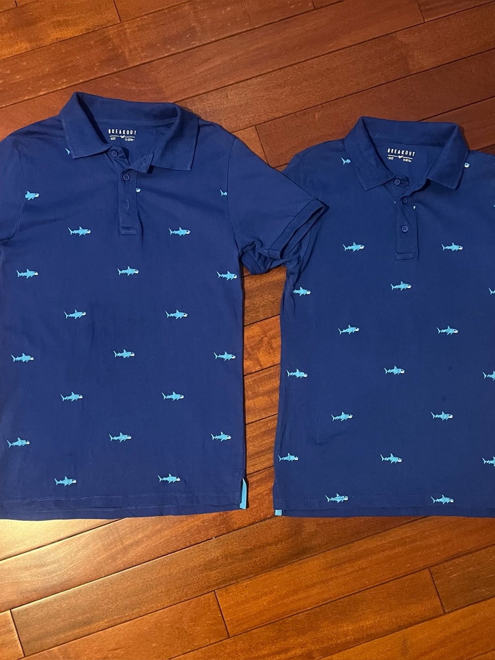 Kids'  Blue Polo Shirt with Light Blue Shark Print